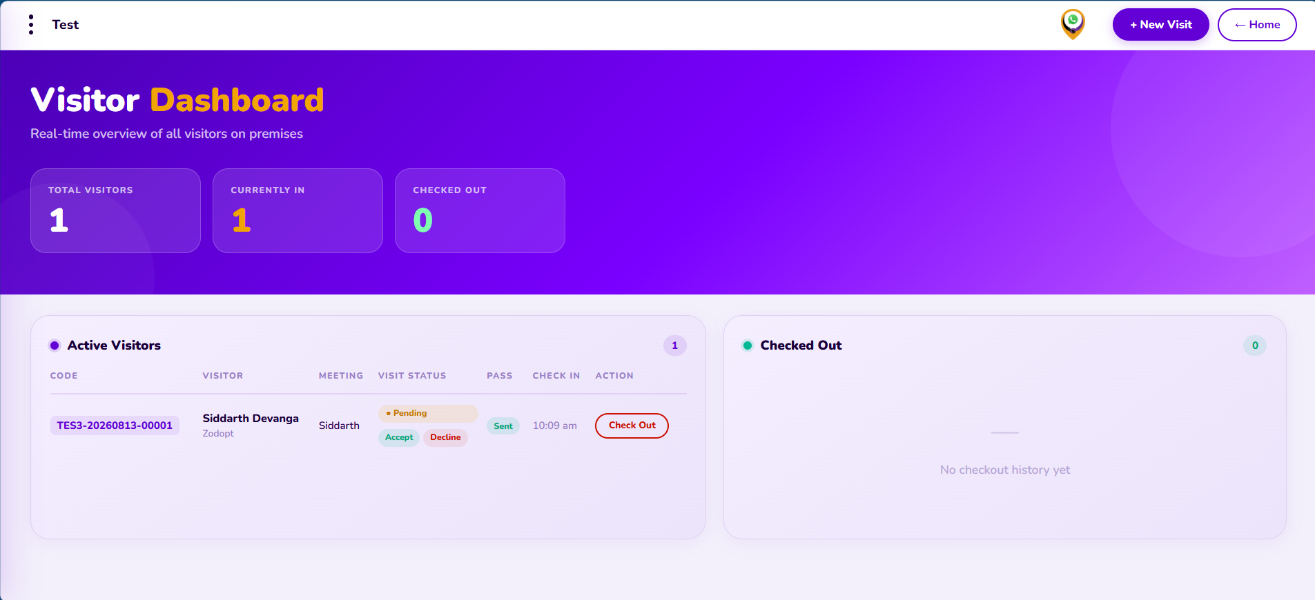 Hai Visitor dashboard screen